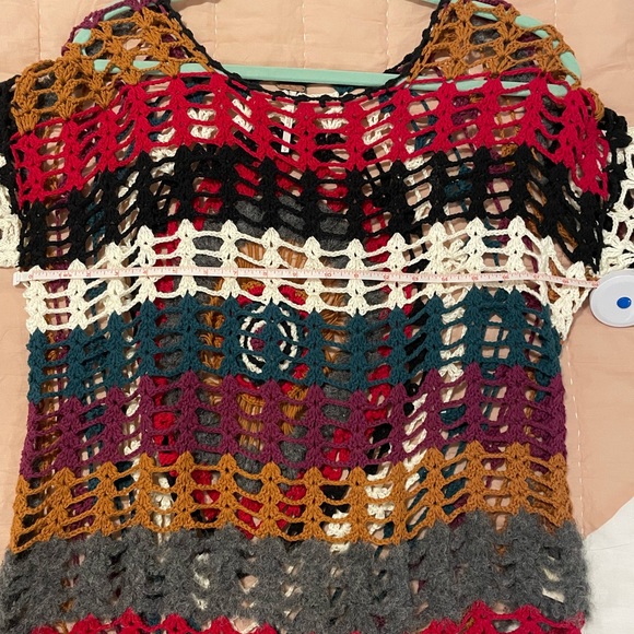 Free People RARE Rainbow Crochet Sweater S - Picture 6 of 6